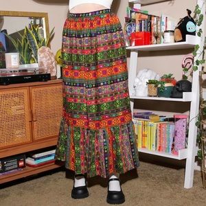 Vintage Bright Colorful Floral Maxi Skirt